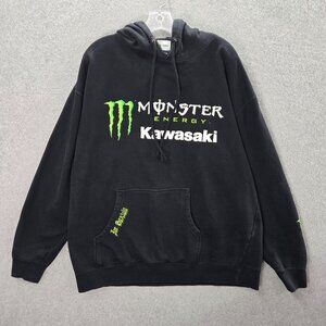 VINTAGE Monster x Kawasaki‎ Men Sweatshirts XL Black Motocross BMX Biker Y2K